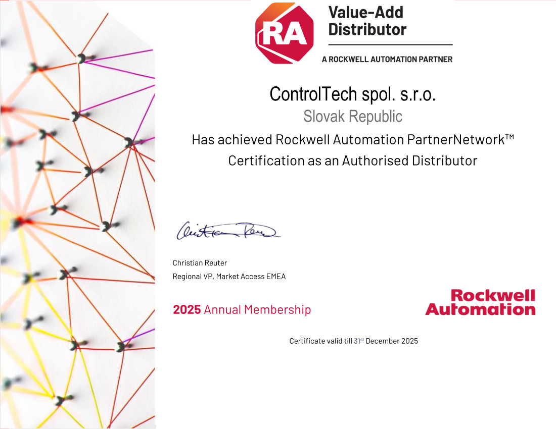 ControlTech Slovakia Authorized Distributor Partner Certificate 